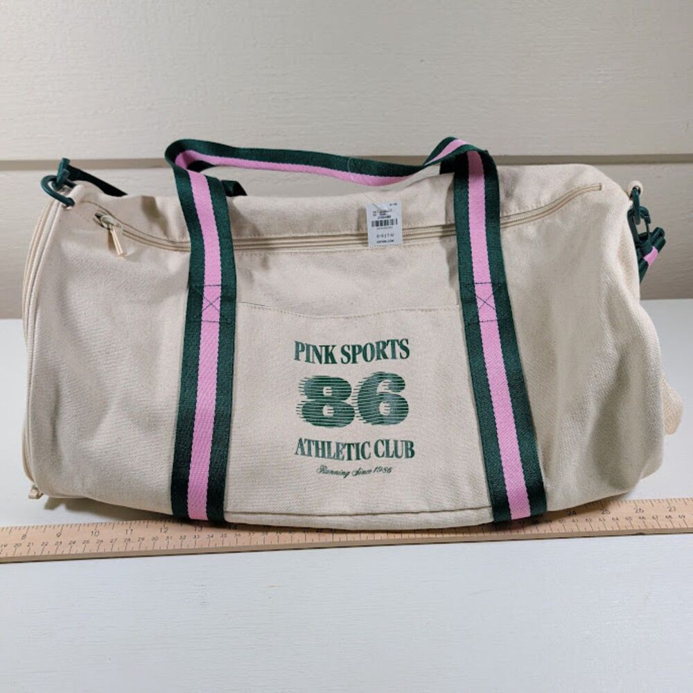 Victoria's Secret PINK Sports 86 Canvas Duffel Gym Weekender Bag NWT Strap